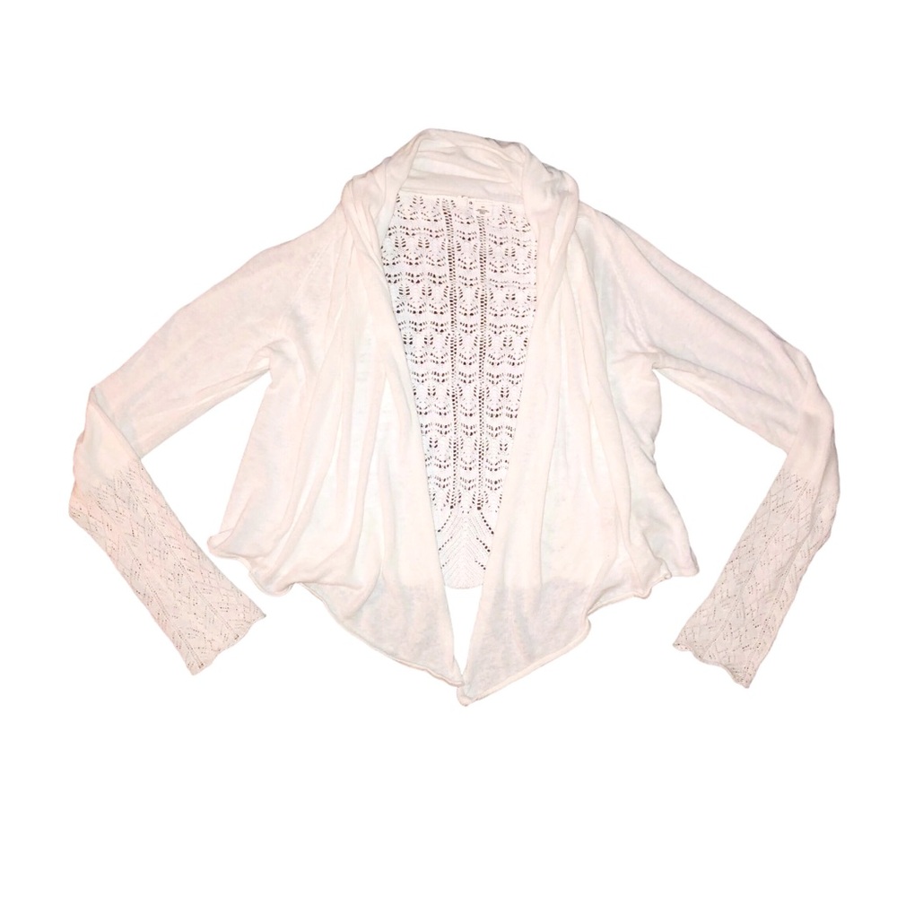 Moth linen blend “wear two ways” cream sweater from Anthropologie w/fabric snap